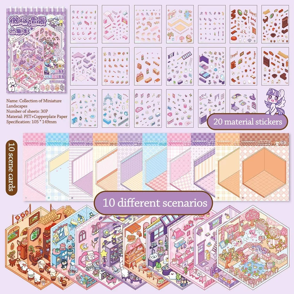 3D Cabin Scene Sticker Book - Layered Cartoon Scene Stickers for DIY Crafts, Creative Play, and Collecting