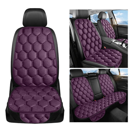 Winter Plush Car Seat Cushion Set - Warm Anti-Slip Grid Seat and Backrest Covers, 3-Piece Set for Cold Weather Comfort