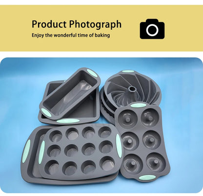 Heat Resistant Silicone Bakeware Set - Loaf, Bread, Muffin, Donut, and Cake Baking Tray Oven Pan Set