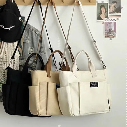 Urban Minimalist Canvas Tote Bag for Women | Large Capacity Commuting Bag | Single Shoulder Diagonal Crossbody for Students
