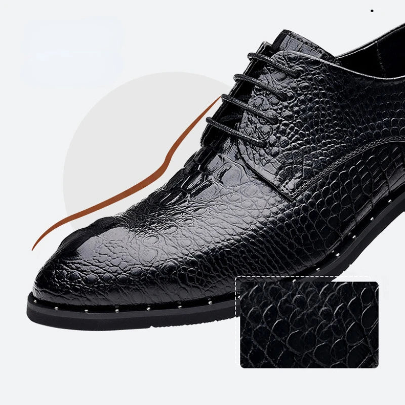 Men’s Genuine Leather Crocodile Pattern Oxford Shoes - Luxury Lace-Up Wedding Party Business Office Dress Shoes
