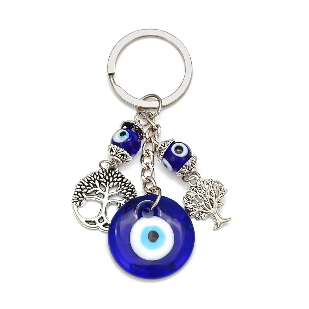 Lucky Eye Fatima Hand Keychain – Alloy Tree of Life Elephant Owl Blue Turkish Evil Eye Car Keyring Jewelry for Men & Women Gift