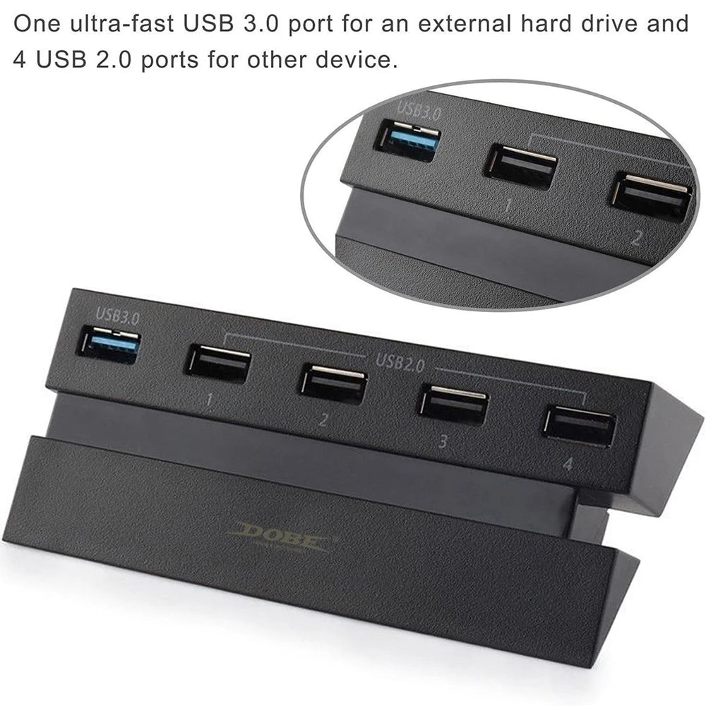 5-Port USB Hub for PS4 Gaming Console – High-Speed USB 3.0 Expansion Adapter (Not for PS4 Slim/Pro)