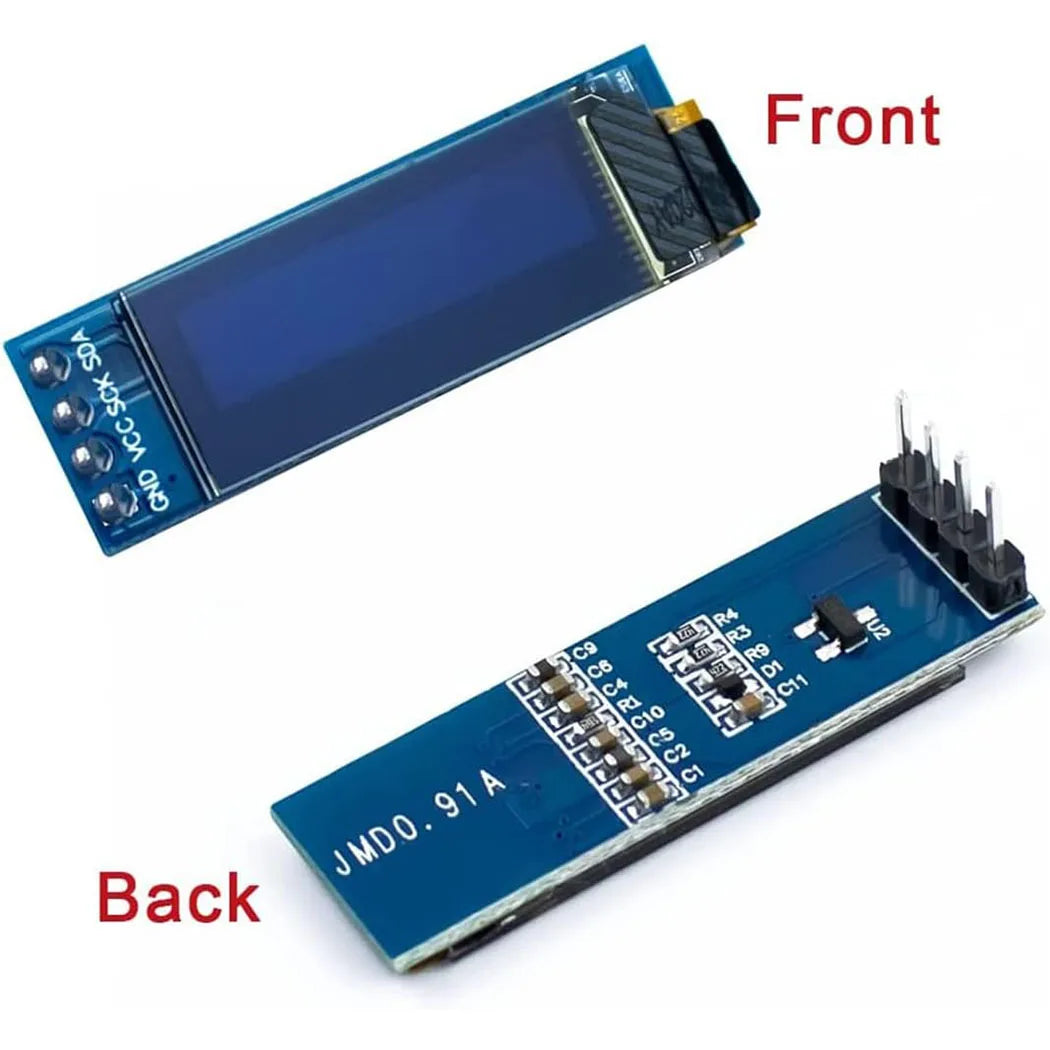 0.91 Inch OLED Display Module - 128x32 SSD1306 I2C IIC White Blue Screen for Arduino DIY Projects