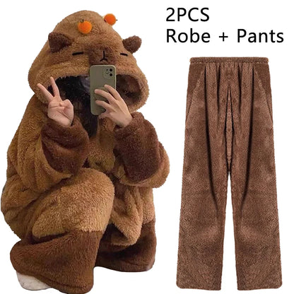 Winter Capybara Cosplay Costume - Adult Kigurumi Unicorn Onesie, Anime Nightgown, Halloween Cartoon Pajamas & Sleepwear