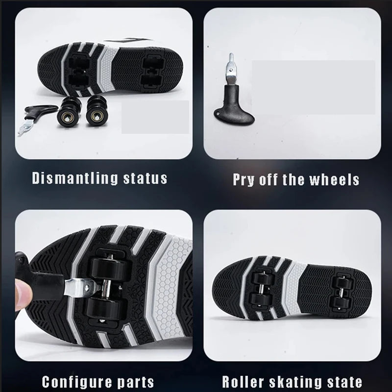 Four-Wheel Roller Shoes for Boys & Girls – Casual Outdoor Sports Sneakers with Pulleys, Slide & Shrink School Walking Shoes