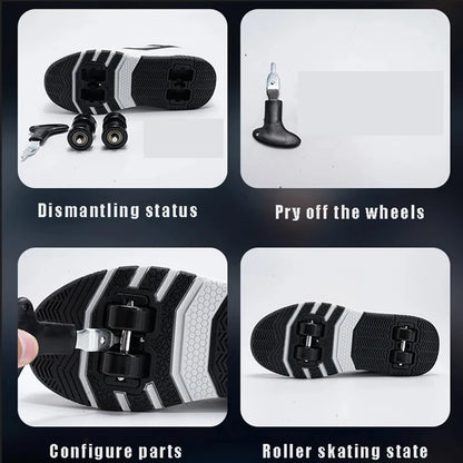 Four-Wheel Roller Shoes for Boys & Girls – Casual Outdoor Sports Sneakers with Pulleys, Slide & Shrink School Walking Shoes