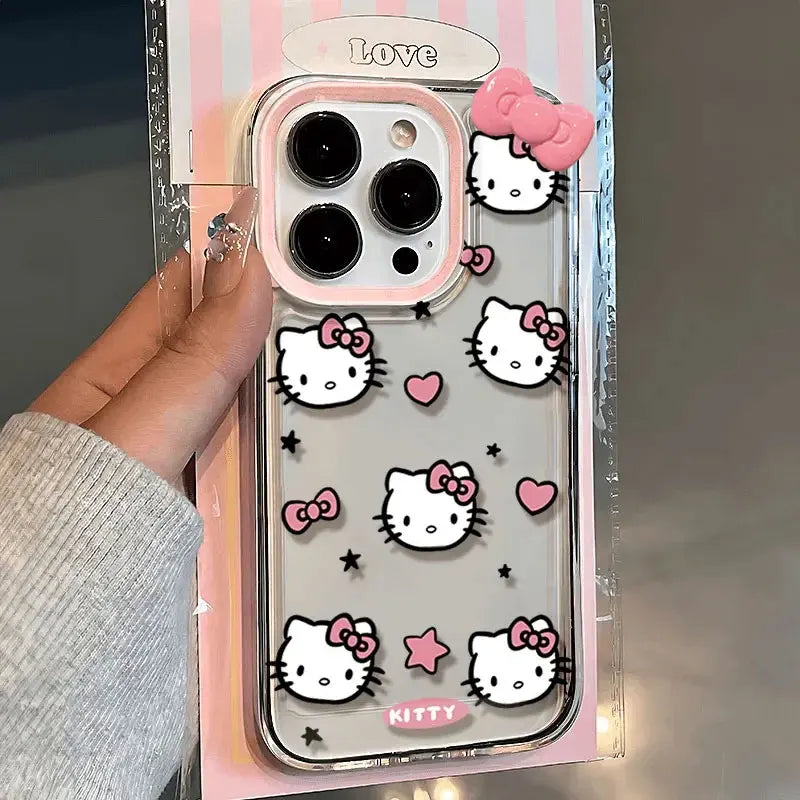 Sanrio Hello Kitty Love KT Face Phone Case | Pink Bow Cover for iPhone 15/14/13/12/11 Pro Max, XR, XS Max, 7, 8 Plus | Y2K Kawaii Style
