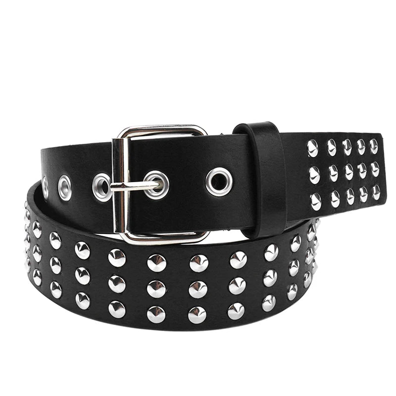 Punk Girl Bullet Rivet Belt — Goth-Inspired Leather Waistband, Fashionable Statement Accessory