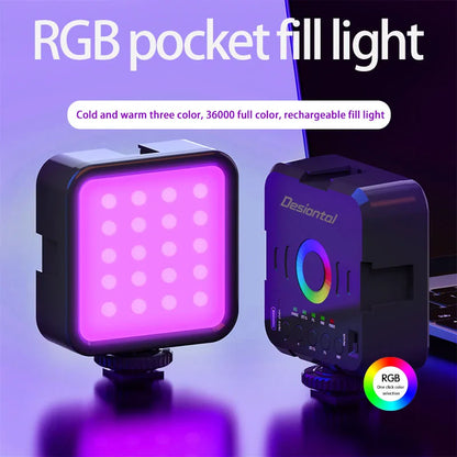 Mini RGB Portable LED Fill Light – Adjustable Hot Shoe Light for Live Photography & Mobile Cameras