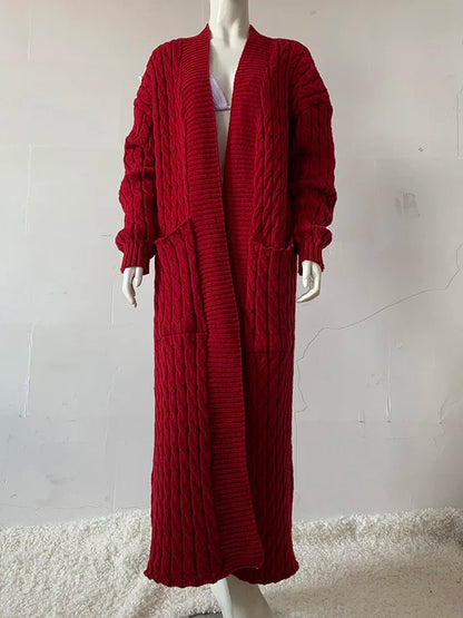 Women’s Yellow Knitted Cardigan – Long Sleeve Crochet Sweater Jacket for Autumn & Winter