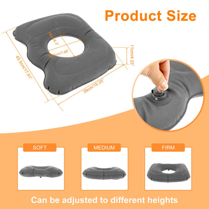 Inflatable Donut Seat Cushion for Hemorrhoids | Adjustable Lightweight Leakproof Massage Pillow