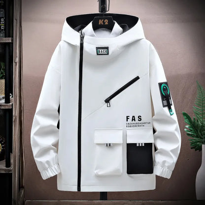 Men's Zipper Pilot Hooded Jacket – Spring/Autumn Baseball Uniform, Loose Pullover with Front Pocket
