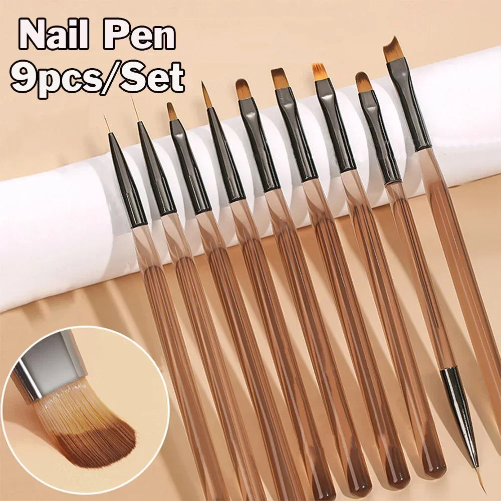 9PCS UV Gel Nail Brush Set – Liner DIY Painting Pen, Acrylic Drawing Brush for Nail Art Design & Tip Display Tools