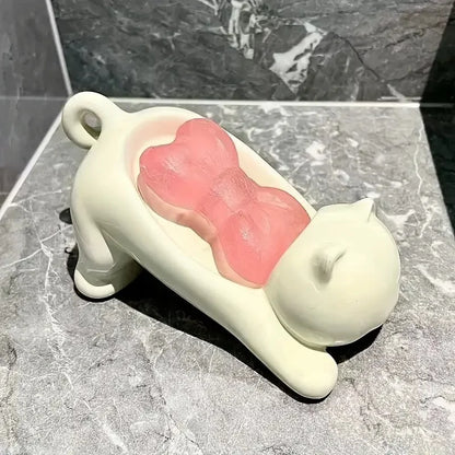 Cute Cartoon Cat Soap Dish - Plastic Draining Holder for Bathroom & Kitchen