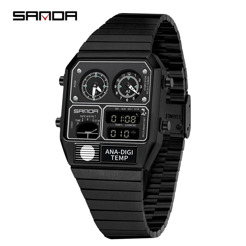 SANDA 3192 Men's LED Square Watch with Thermometer, Stopwatch & Chronograph – Multi-function Casual Timepiece for Youth   2/2