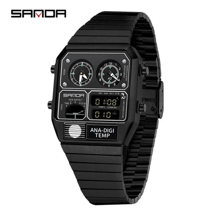 SANDA 3192 Men's LED Square Watch with Thermometer, Stopwatch & Chronograph – Multi-function Casual Timepiece for Youth   2/2