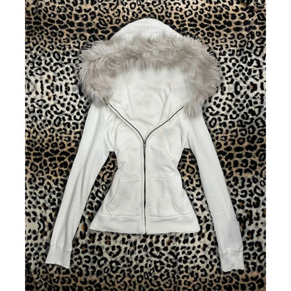 Pink Leopard Print Hooded Zipper Sweatshirt – Slim Fit Long Sleeve Streetwear for Spring & Autumn