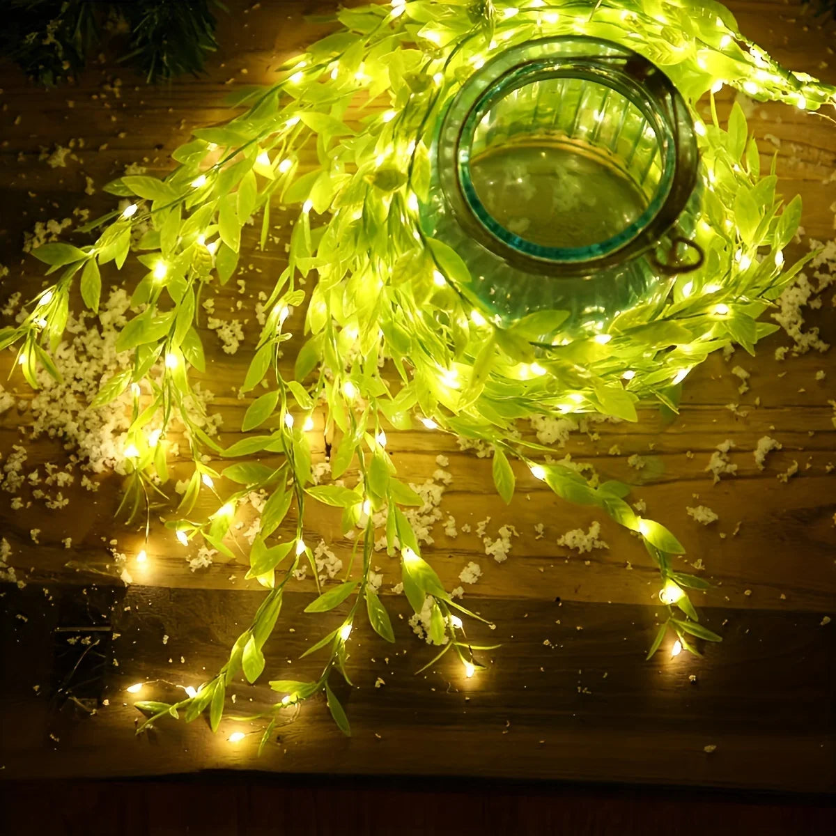 2M 20 LED Willow Leaf String Lights – Battery-Operated Decorative Copper Wire Lamp for Home Garden Basket Décor