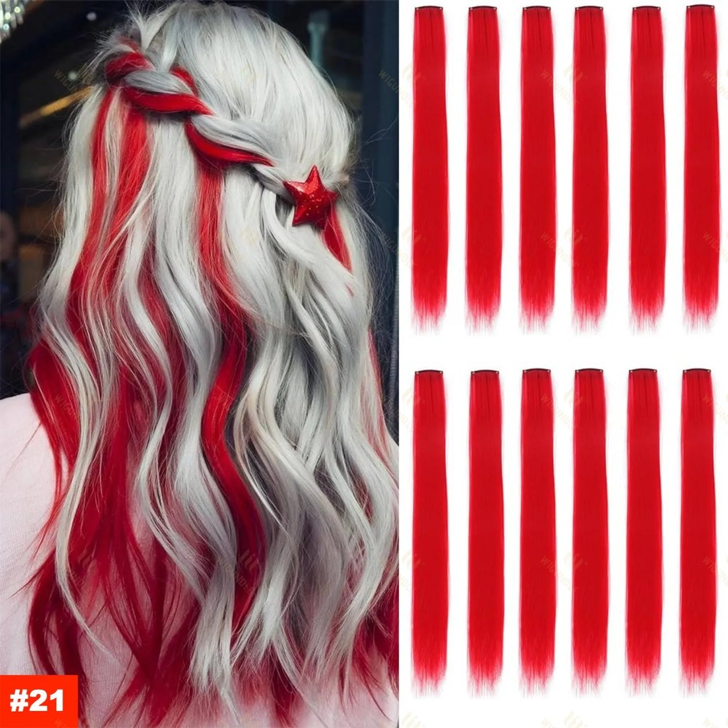18-Color Clip-In Hair Extensions – 22 Inch Long Straight Synthetic Wig with High Gloss for Women & Children