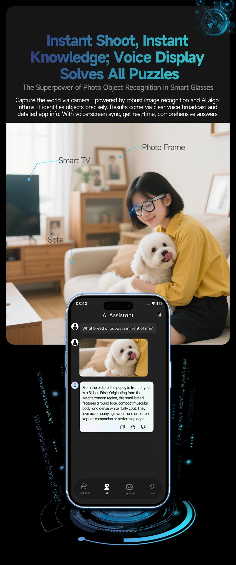 LIGE Smart Glasses — AI Camera Sunglasses with BT Call, Music, Touch Control, Voice Assistant, Video & Sound Recording, WiFi Transmission