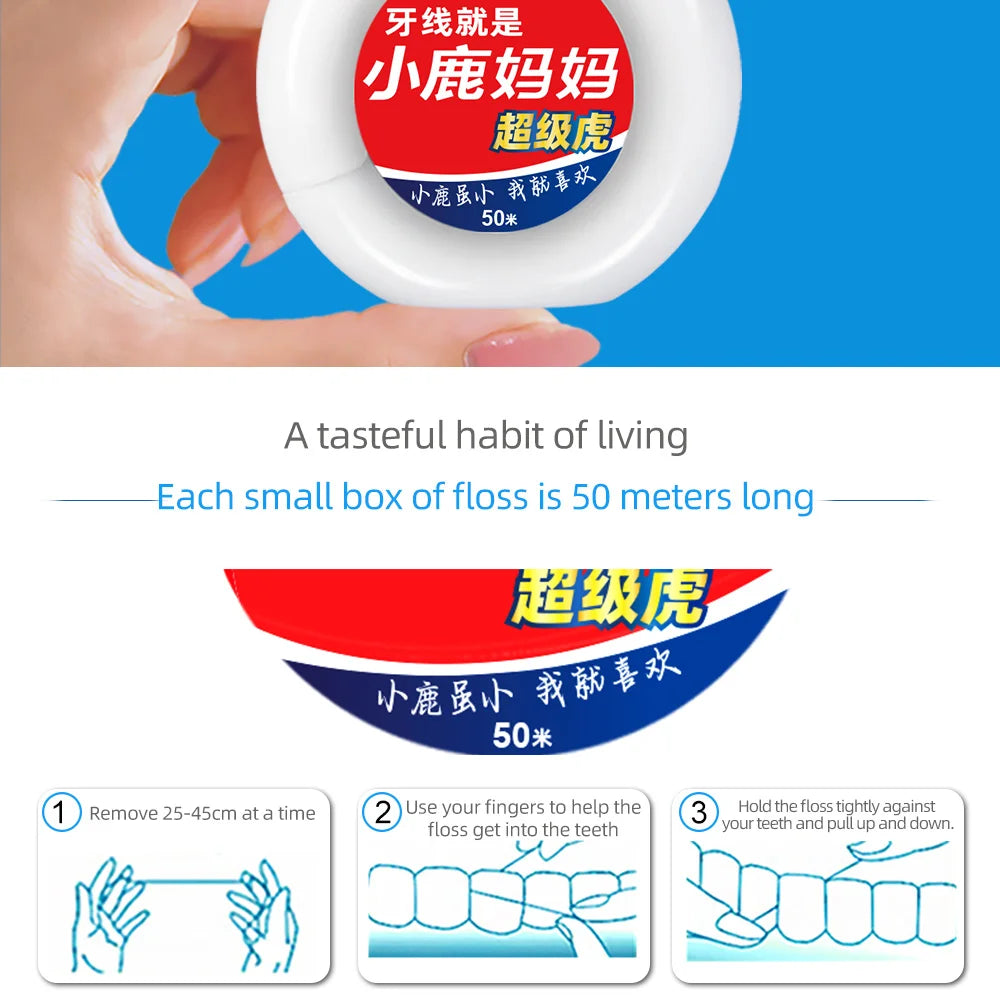 Fawnmum 50m Mint Dental Floss Spool – Free Cutting Interdental Cleaning Wire for Fresh Breath & Oral Care