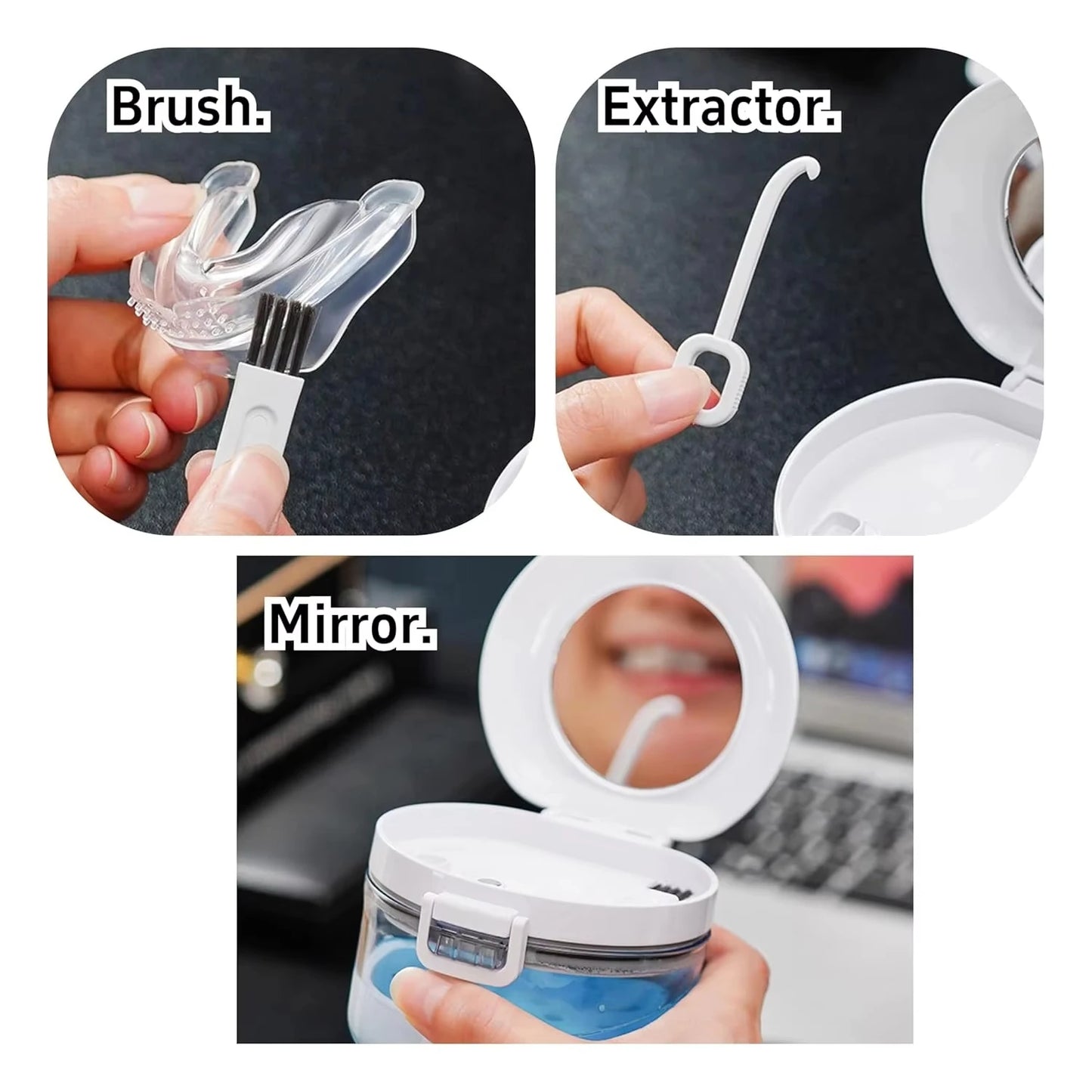 Clear Denture Case – Large Denture Bath Box with Strainer for Storage & Travel, Mouth Guard Cleaning Container