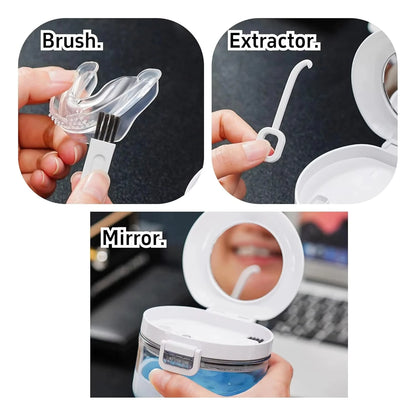 Clear Denture Case – Large Denture Bath Box with Strainer for Storage & Travel, Mouth Guard Cleaning Container