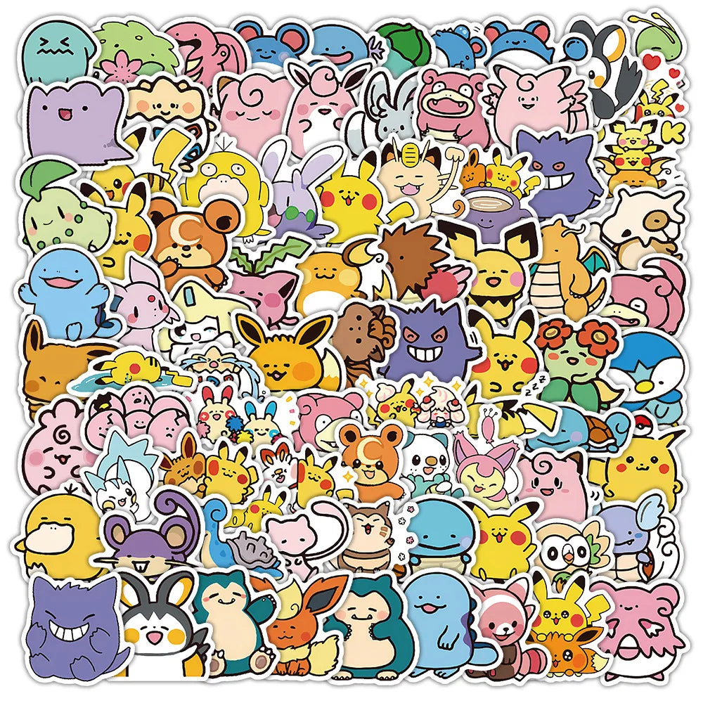 Pokemon Anime Cartoon Stickers 50–100PCS - Cute Waterproof-Style Decals for Laptops, Motorcycles, Stationery and DIY Crafts