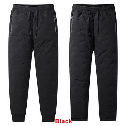 Men’s Winter Down Cotton Pants — Waterproof Thickened Wool Jogger with Zipper Pockets, Warm Outdoor Ski Pants, 7XL