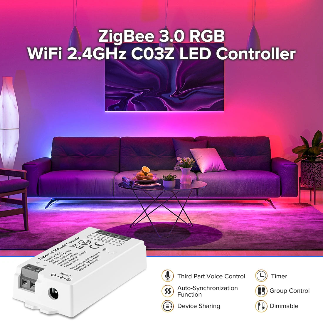 Zigbee 3.0 WiFi LED Controller, PWM Dimmer RGB/RGBW/RGBCCT Strip Light Bridge Tuya Dual Mode Gateway, DC 5V–24V Smart Lighting Control