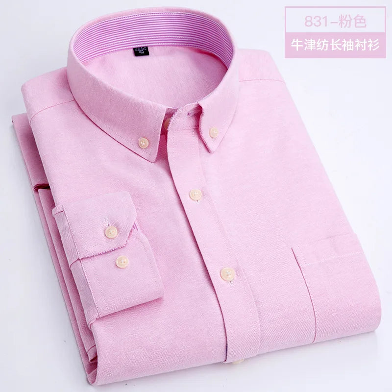 Men's Oxford Long Sleeve Shirt - Soft Comfortable Slim Fit Wrinkle-Resistant Casual Work Shirt for All Seasons