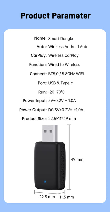 XUDA 2-in-1 Wireless CarPlay & Android Auto Adapter – Smart Plug & Play Dongle for Volvo, Benz, Cadillac, Jeep, Lexus, Buick, VW
