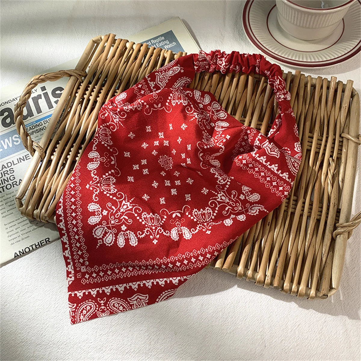 Retro Triangle Scarf Headband for Women - Breathable Elastic Fabric Hair Band