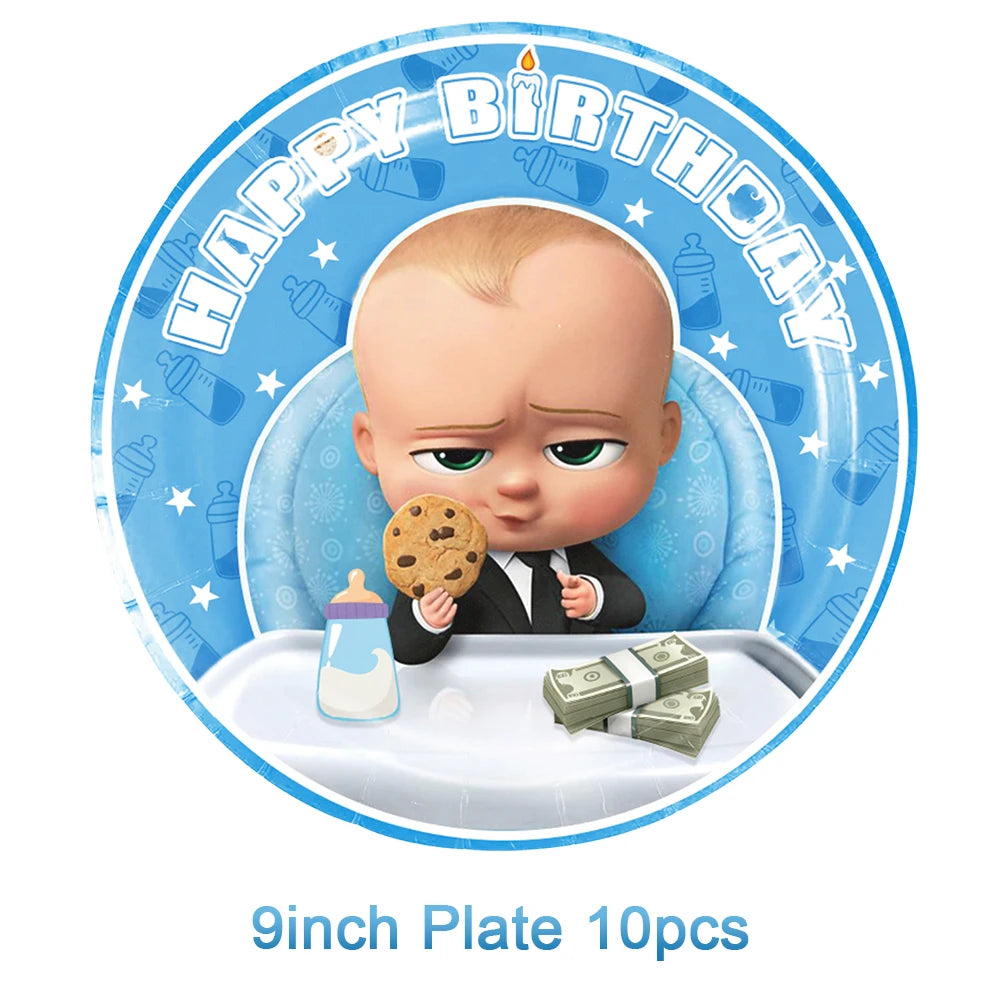 Cartoon Boss Baby Birthday Party Set - Disposable Tableware, Backdrop & Balloons for Kids Baby Shower Decor