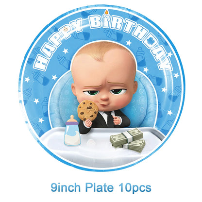 Cartoon Boss Baby Birthday Party Set - Disposable Tableware, Backdrop & Balloons for Kids Baby Shower Decor