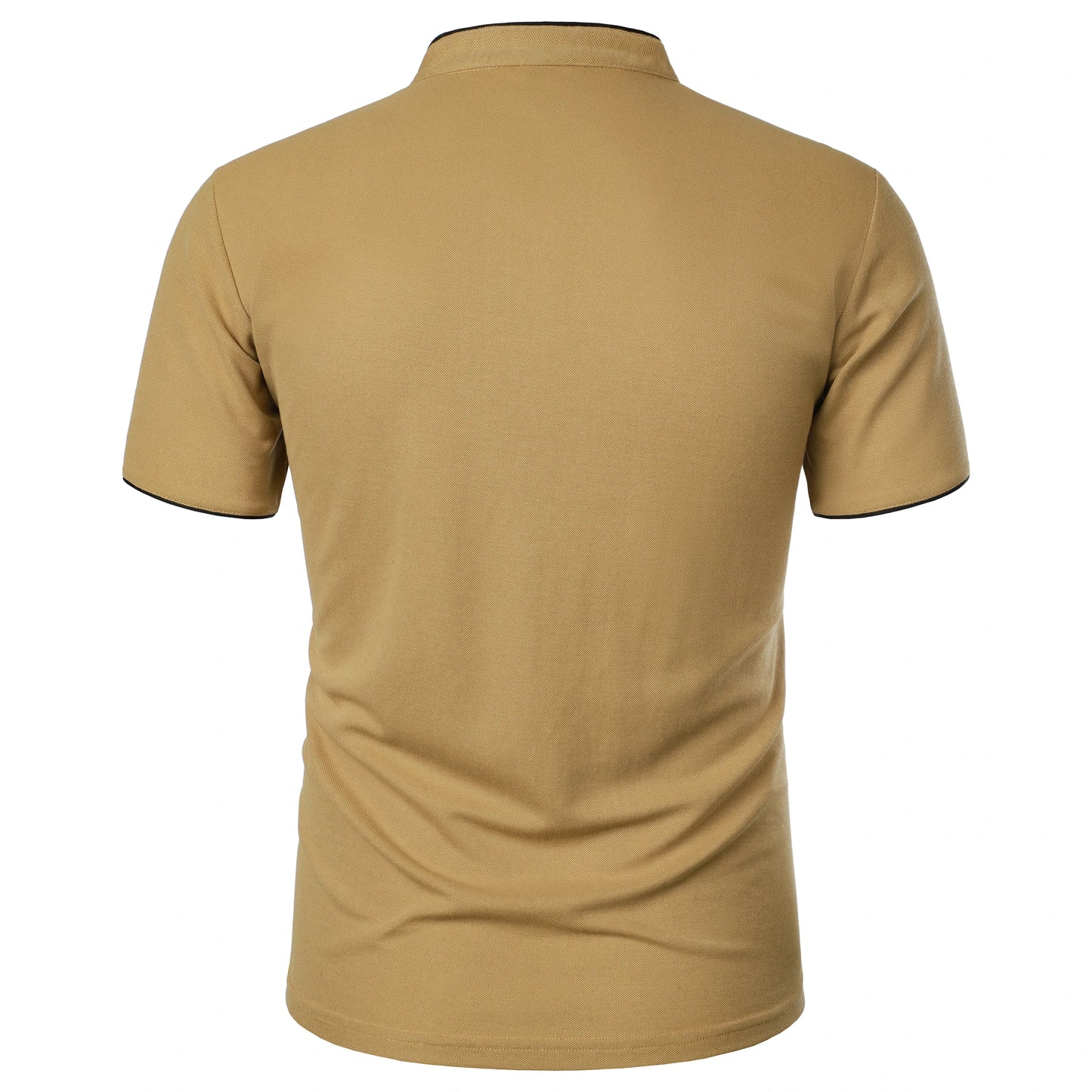 Men's Solid Color Stand Collar T-Shirt - Casual Short-Sleeved Top