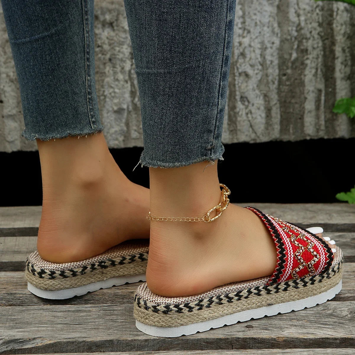 Bohemian Weave Women's Platform Slippers – Handmade Espadrille Sandals, Summer 2023 Beach & Casual Heels