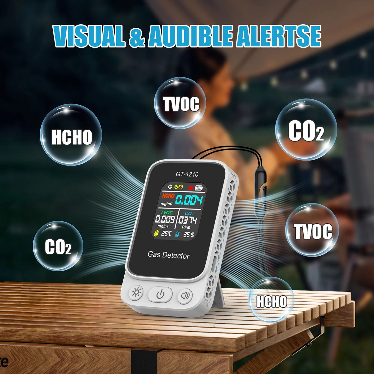 5-in-1 Air Quality Monitor - CO2 HCHO TVOC Gas Detector with Temperature & Humidity Meter Sensor