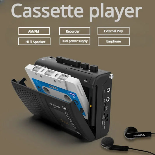 Portable Tape AM/FM Radio – Retro Cassette Music Player Walkman with Loudspeaker & 3.5mm Headphone Support