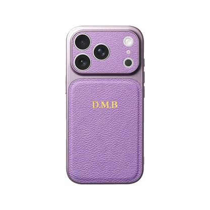 Personalized Initial Leather iPhone Case - Luxury Gold & Silver Monogram Cover with Lens Protection for iPhone 13–17 Series