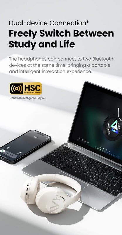 HAYLOU S30 Wireless Bluetooth 5.4 Headphones - 43dB Adaptive Noise Cancelling, 40mm Driver, 80H Playtime Earphones