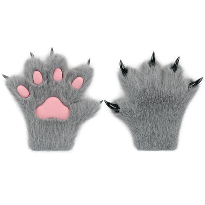 Furry Animal Paw Gloves – Cat, Wolf, Fox, Dog Fluffy Costume Mittens for Kids Cosplay, Halloween & Christmas