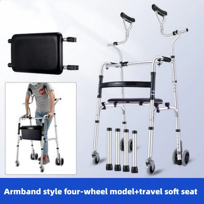Elderly Rehabilitation Walker – Underarm Crutch Walking Stick Rollator with Aluminum Alloy Standing Frame for Disabled Mobility Support