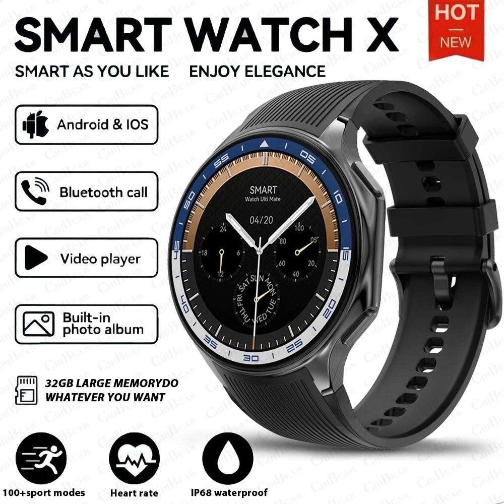 2024 OPPO Watch X Smartwatch — AMOLED 32GB, Waterproof, Bluetooth Call, TWS Music, 3D UI, Video Playback for Men