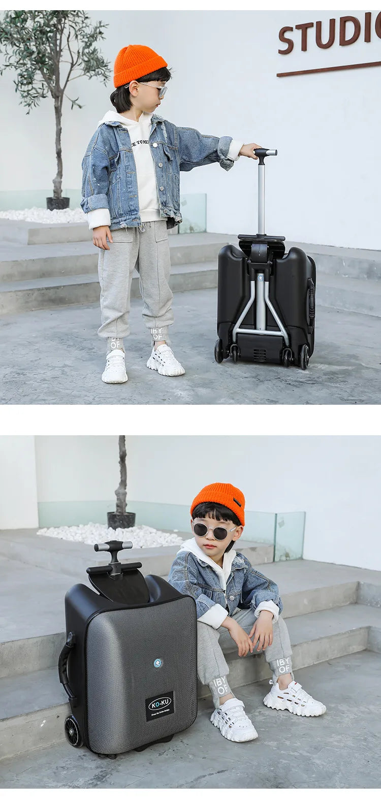 Formsio Kids Scooter Suitcase – Ride-On Rolling Carry-On Luggage Box for Babies, Sit & Go Trolley Travel Bag