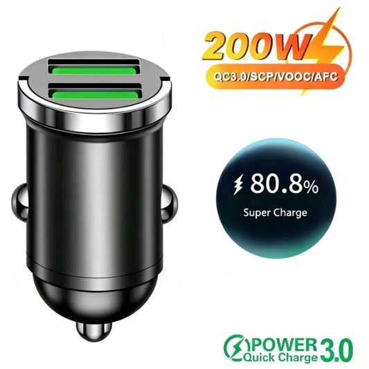 100W/200W Fast Car Charger - QC3.0 PD USB Type C Adapter for Xiaomi Samsung Huawei iPhone & 12-24V Vehicles