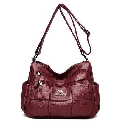 Women’s Soft Leather Luxury Handbag – Designer 3-Layer Large Capacity Shoulder & Crossbody Tote Bag