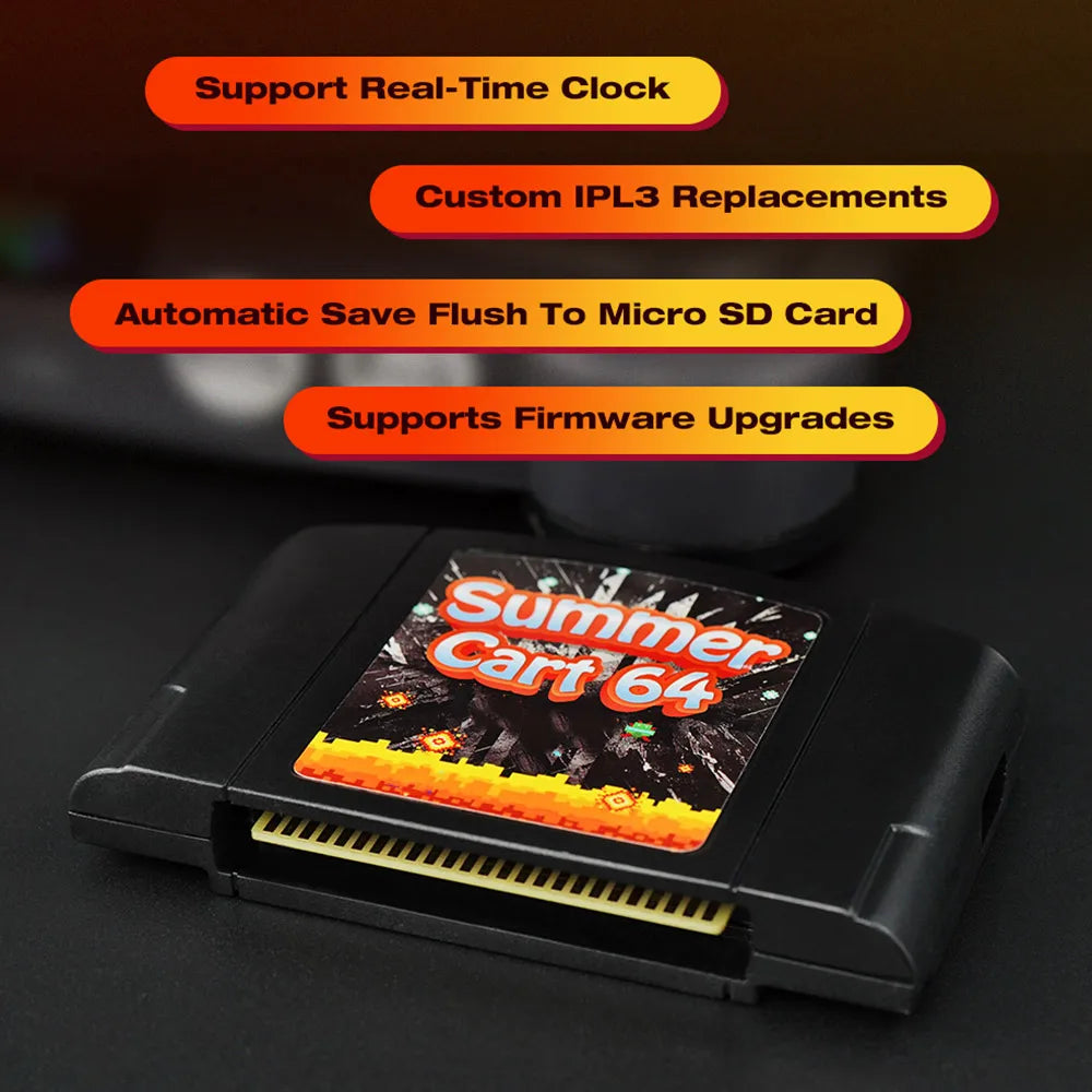 SummerCart 64 Game Card for N64 – Retro ED 64 Cartridge for Nintendo 64, 8GB TF Card, No Region Restriction