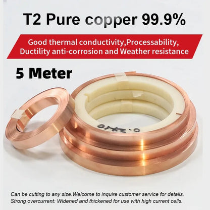 5M 99.9% T2 Copper Strip – Energy Storage & Spot Welder Connection for 18650/21700 Lithium Batteries